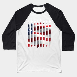 Fighter Jet Airplane USA Flag 4th Of July Patriotic Baseball T-Shirt